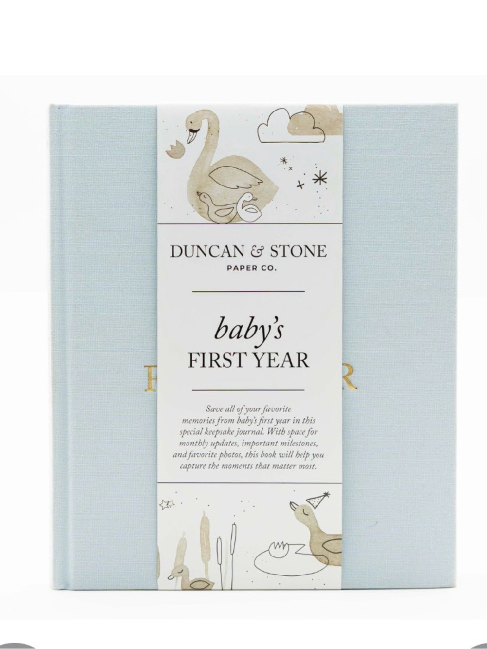 Duncan & Stone Baby Book First Year Memory Keepsake, Linen, Sky Blue